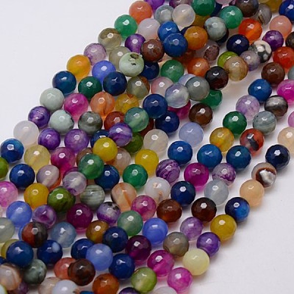 

PandaHall Natural Agate Beads Strands, Faceted, Dyed, Round, Mixed Color, 8mm, Hole: 1mm, about 48pcs/strand, 15 inch Natural Agate Round..., Multicolor