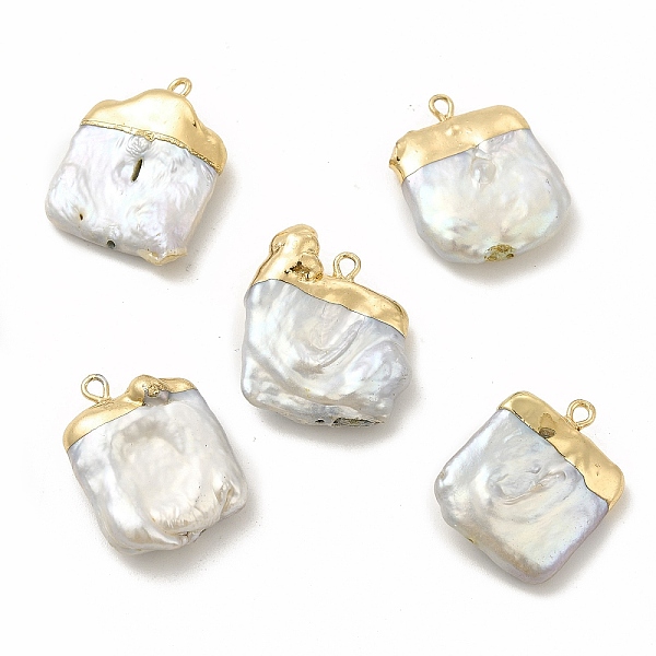 

PandaHall Baroque Natural Keshi Pearl Pendants, Square Charms, with Brass Loops, Light Gold, 23~25x18~23x7~8mm, Hole: 1.8mm Keshi Pearl..., White