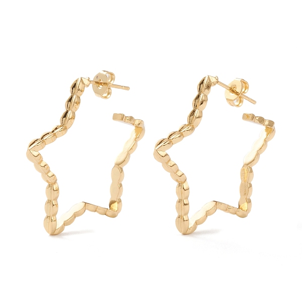 

PandaHall Brass Half Hoop Earrings, Stud Earrings, with Ear Nuts, Star, Real 18K Gold Plated, 32x32x2.5mm, Pin: 0.8mm Brass Star