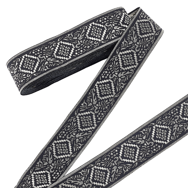 

PandaHall Ethnic Style Embroidery Polyester Ribbons, Jacquard Ribbon, Garment Accessories, Black, Flat, Rhombus Pattern, 1-5/8 inch(40mm)...