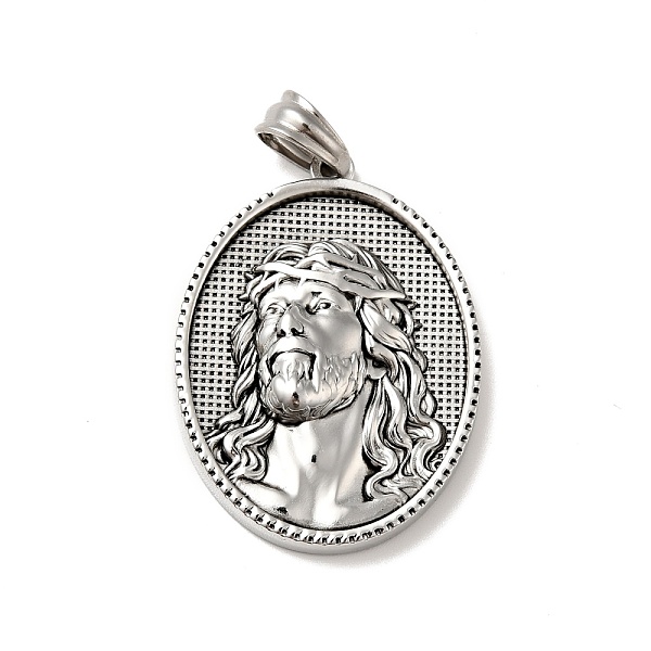 

PandaHall Tibetan Style 304 Stainless Steel Pendants, Religion, Oval with Man Pattern Charms, Antique Silver, 35.5x26x6mm, Hole: 5x7mm 304...