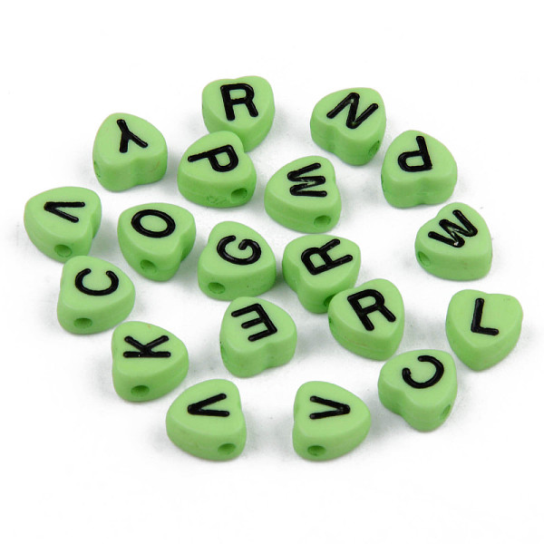 

PandaHall Opaque Acrylic Enamel Beads, Horizontal Hole, Heart with Mixed Black Letters, Green, 7x7x4mm, Hole: 1.5mm, about 3600pcs/500g...