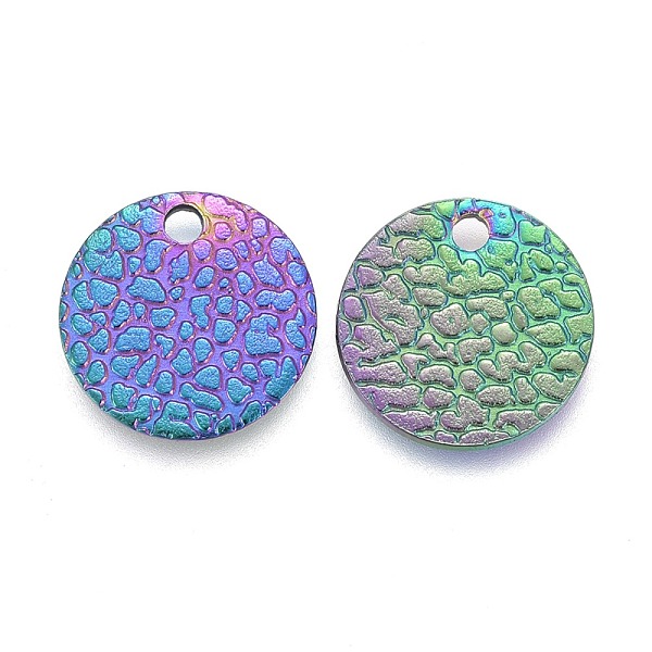 

PandaHall Ion Plating(IP) 304 Stainless Steel Charms, Textured, Laser Cut, Flat Round, Rainbow Color, 10x0.8mm, Hole: 1.4mm 304 Stainless...