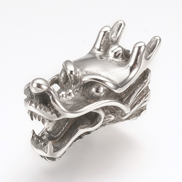 

PandaHall 316 Surgical Stainless Steel Cord Ends, End Caps, For Leather Cord Bracelets Making, Dragon Head, Antique Silver, 21x11x12.5mm...