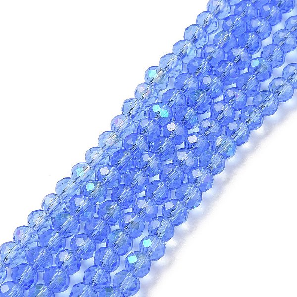 

PandaHall Electroplate Glass Beads Strands, Half Rainbow Plated, Faceted, Rondelle, Cornflower Blue, 4x3mm, Hole: 0.4mm, about...