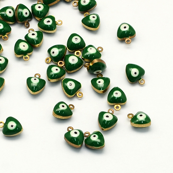 

PandaHall Golden Tone Brass Enamel Charms, Enamelled Sequins, Heart with Eye, Green, 9x7x5mm, Hole: 1mm Brass+Enamel Heart Green