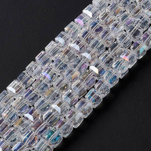 

PandaHall Electroplate Glass Beads Strands, AB Color Plated, Faceted, Cube, Clear AB, 7~8x7~8x7~8mm, Hole: 1.5mm, about 97~100pcs/strand..., White