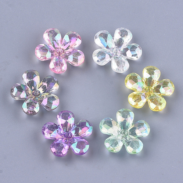 

PandaHall Transparent Acrylic Bead Caps, AB Color, Faceted, 5-Petal, Flower, Mixed Color, 23x22x7mm, Hole: 1.8mm, about 380pcs/500g Acrylic..., Multicolor