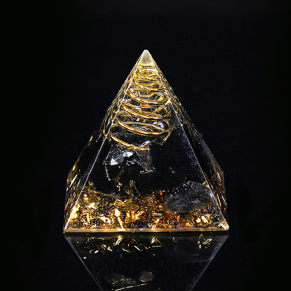 

PandaHall Orgonite Pyramid Resin Display Decorations, with Brass Findings, Gold Foil and Natural Obsidian Chips Inside, for Home Office Desk...