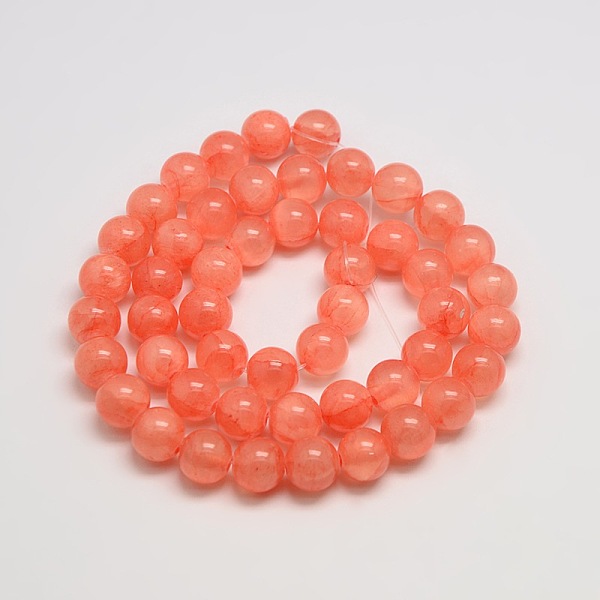 

PandaHall Dyed Natural Green Jade Beads Strands, Round, Light Salmon, 8mm, Hole: 1.5mm, about 46pcs/strand, 15.74 inch Green Jade Round Red
