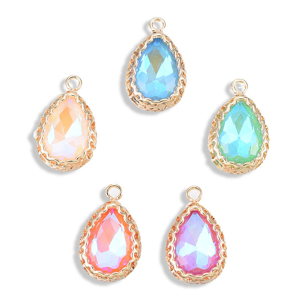 

PandaHall Electroplate K9 Glass Pendants, with Light Gold Plated Brass Findings, Cadmium Free & Lead Free, Faceted, Teardrop, Mixed Color..., Multicolor