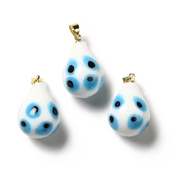 

PandaHall Handmade Evil Eye Lampwork Pendants, with Rack Plating Brass Findings, Long-Lasting Plated, Teardop, White, 22.5~24x15~16mm, Hole...