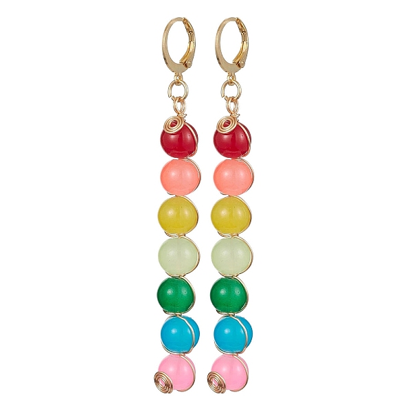 

PandaHall 304 Stainless Steel Leverback Earrings, Colorful Glass Round Beaded Long Drop Earrings, Real 24K Gold Plated, 80x8~8.5mm Glass...