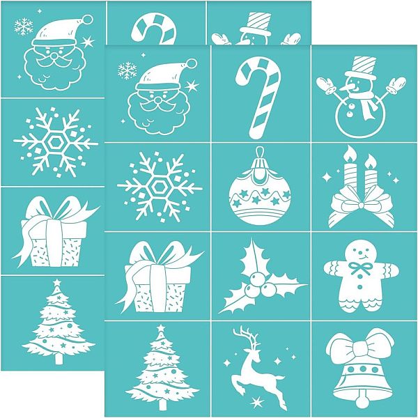 

PandaHall OLYCRAFT 2pcs Silk Screen Stencils Christmas Theme Self-Adhesive Stencils Snowman Mesh Transfers Silk Screen Reusable Stencil for..., Green