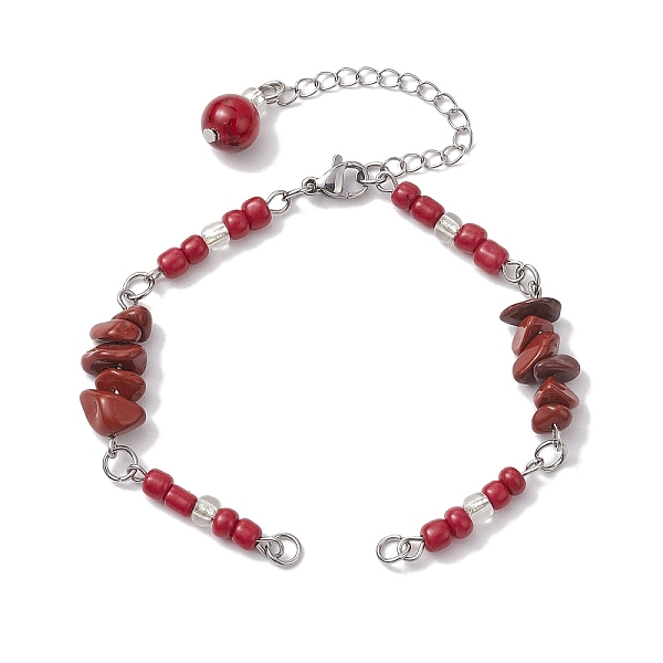 

PandaHall Natural Red Jasper Chips & Handmade Seed Beads Bracelet Making, with 304 Stainless Steel Ends Chains, 7 inch(17.9cm) Red Jasper
