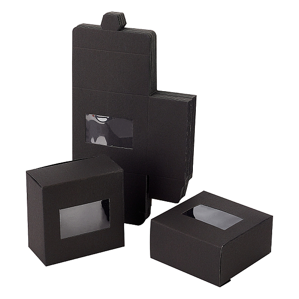 

PandaHall Foldable Creative Kraft Paper Box, Wedding Favor Boxes, Favour Box, Paper Gift Box, with Plastic Clear Window, Rectangle, Black...