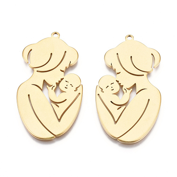

PandaHall Ion Plating(IP) 201 Stainless Steel Pendants, Mother & Child, Real 18K Gold Plated, 46x25x1mm, Hole: 1.8mm 201 Stainless Steel...