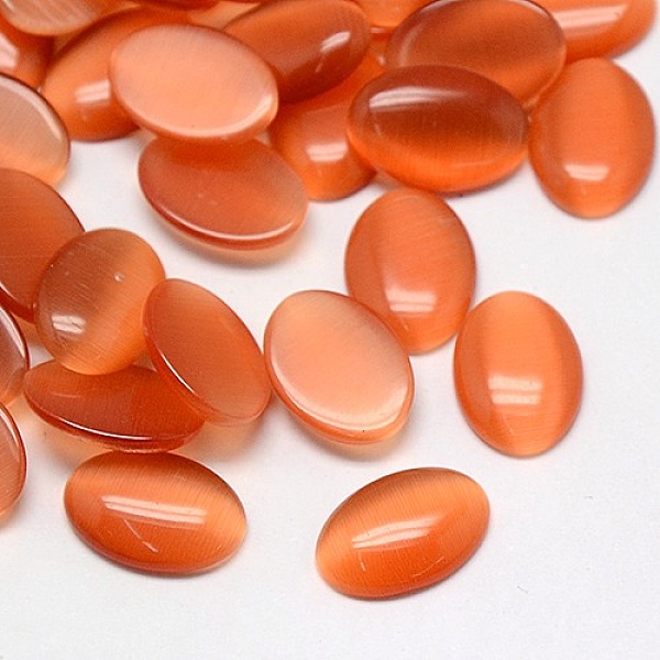 

PandaHall Cat Eye Cabochons, Oval, Dark Salmon, 25x18x3.5mm Glass Oval Red