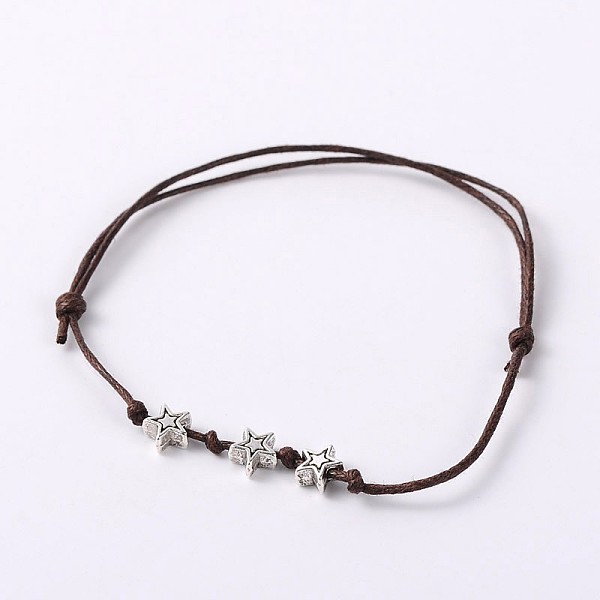 

PandaHall Adjustable Trendy Waxed Cotton Cord Bracelets, with Tibetan Style Star Findings, Antique Silver, Mixed Color, 65mm Waxed Cord..., Multicolor