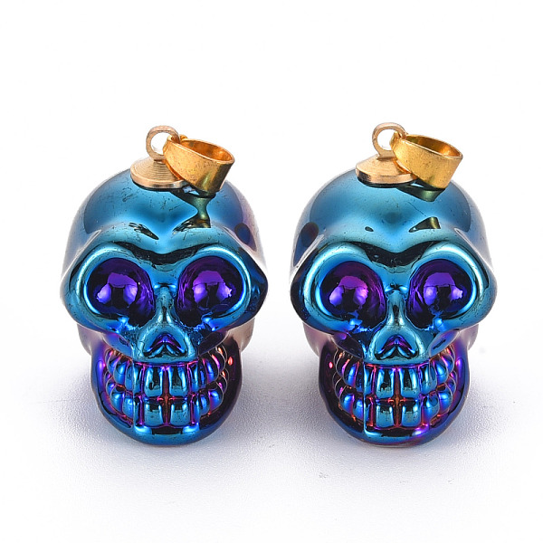

PandaHall Electroplate K9 Glass Pendants, with Golden Plated Brass Bails, Skull, Halloween, Medium Blue, 25x26~27x19mm, Hole: 5x3mm K9 Glass...