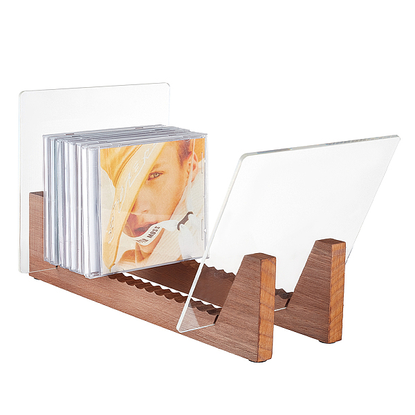 

PandaHall AHANDMAKER Vinyl Record Storage Holder - Stacks up to 50 Albums, Solid Wood with Crystal Clear Acrylic Record Holder - Desktop..., Brown