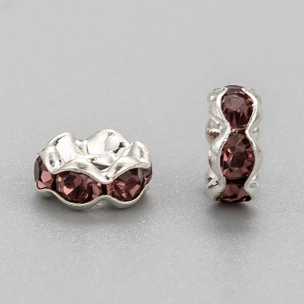 

PandaHall Brass Rhinestone Spacer Beads, Grade A, Lt. Amethyst Rhinestone, Silver Color Plated, Nickel Free, about 6mm in diameter, 3mm..., Purple