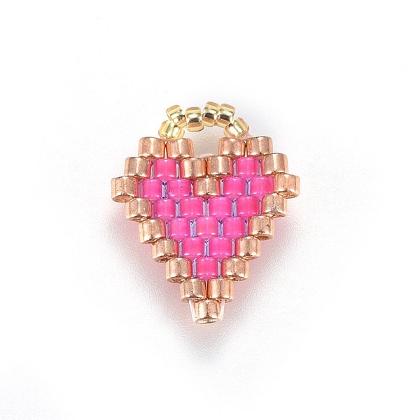 

PandaHall MIYUKI & TOHO Handmade Japanese Seed Beads Pendants, Loom Pattern, Heart, Hot Pink, 15~16x11.5~12.5x1.7mm, Hole: 3mm Glass Heart...