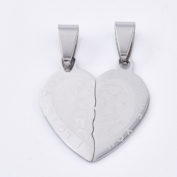 

PandaHall 201 Stainless Steel Split Pendants, for Lovers, Heart with Heart, with Lovers & Word I Love You, For Valentine's Day, Stainless...