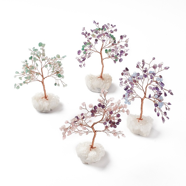 

PandaHall Natural Gemstone with Pearl Beads and Natural Quartz Crystal Pedestal Display Decorations, with Rose Gold Plated Brass Wires...