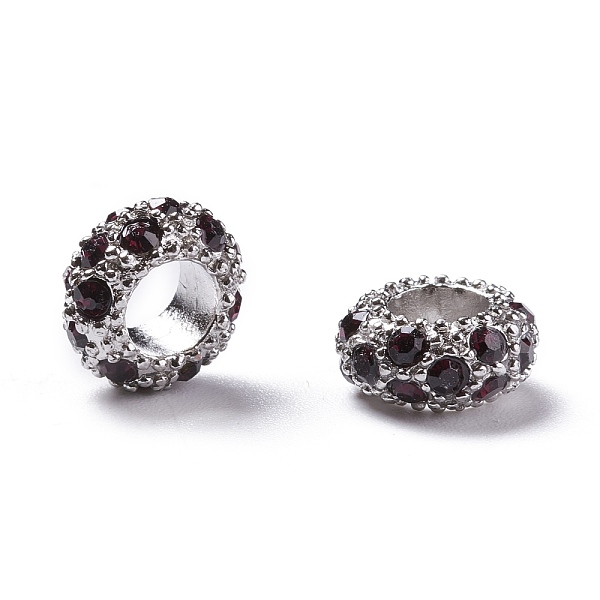 

PandaHall Alloy Rhinestone European Beads, Large Hole Beads, Rondelle, Platinum Metal Color, Amethyst, 11x6mm, Hole: 5mm Alloy+Rhinestone..., Purple