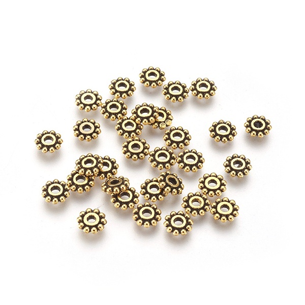 

PandaHall Gear Tibetan Style Alloy Spacer Beads, Lead Free & Cadmium Free & Nickel Free, Flower, Antique Golden, 6.5mm, Hole: 2mm Alloy Gear