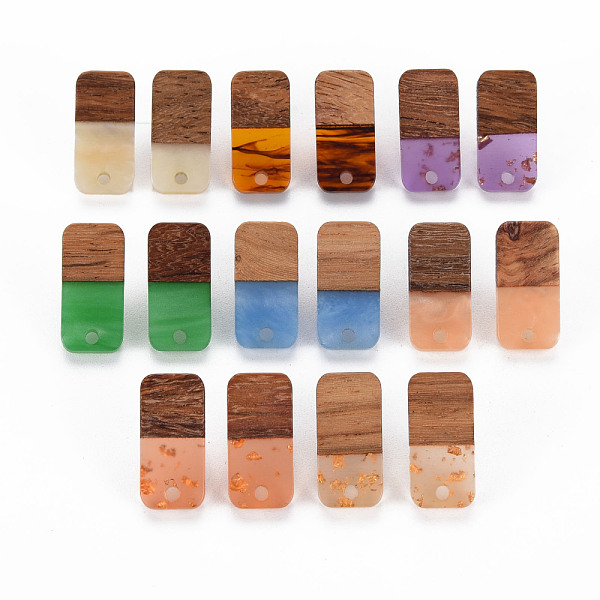 

PandaHall Two Tone Resin & Walnut Wood Stud Earring Findings, with 304 Stainless Steel Pin and Hole, Rectangle, Mixed Color, 21x10mm, Hole..., Multicolor