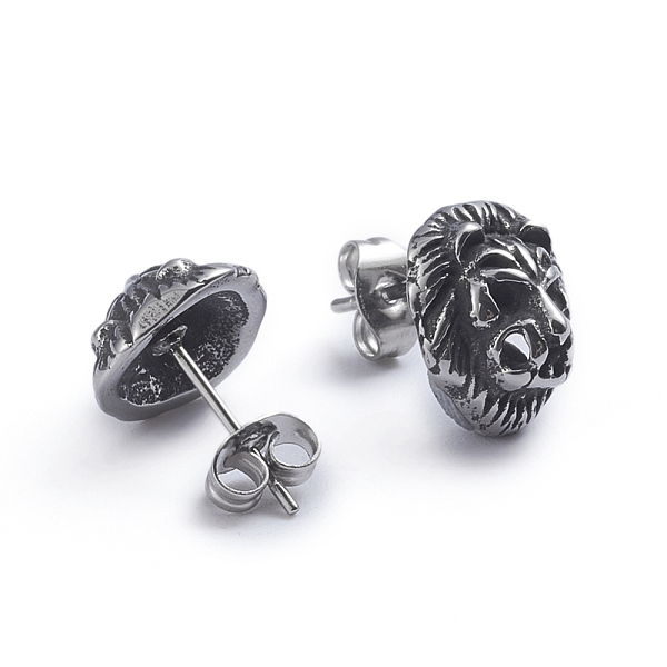 

PandaHall Retro 304 Stainless Steel Stud Earrings, with Ear Nuts, Lion, Antique Silver, 12x10.5mm, Pin: 0.7mm 304 Stainless Steel Lion