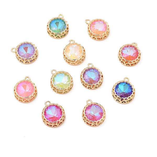 

PandaHall K9 Glass Pendants, with Light Gold Brass Finding, Flat Round Charms, Mixed Color, 18x14.5x5.5mm, Hole: 1.6mm K9 Glass Flat Round..., Multicolor