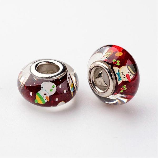 

PandaHall Large Hole Rondelle Resin European Beads, with Platinum Tone Brass Double Cores, Christmas, Dark Red, 14x8mm, Hole: 5mm...