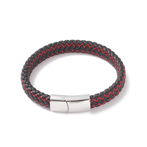 

PandaHall Leather Braided Cord Bracelets, with Nylon and 304 Stainless Steel Magnetic Clasp, Rectangle, Stainless Steel Color, 8-5/8 inch...