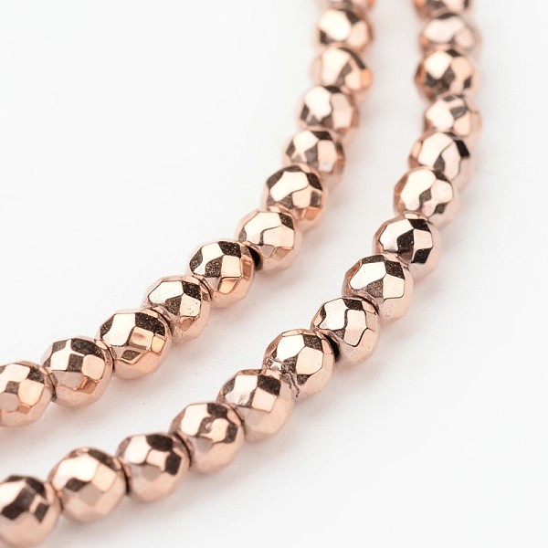 

PandaHall Eco-Friendly Long-Lasting Plated Non-magnetic Synthetic Hematite Smooth Beads Strands, Faceted Round, Rose Gold Plated, 3mm, Hole...