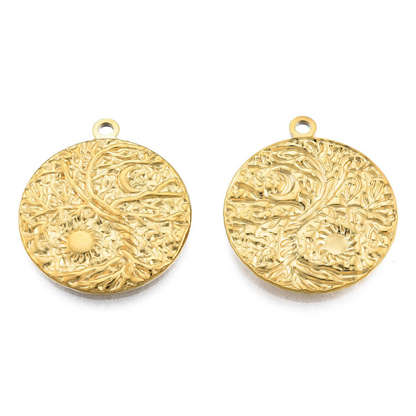 

PandaHall 201 Stainless Steel Pendants, Flat Round with Sun & Moon, Real 18K Gold Plated, 29x25x2mm, Hole: 2mm 201 Stainless Steel Flat...