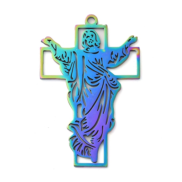 

PandaHall 304 Stainless Steel Pendants, Jesus with Cross, Rainbow Color, 55x35x1.5mm, Hole: 2mm 304 Stainless Steel Jesus