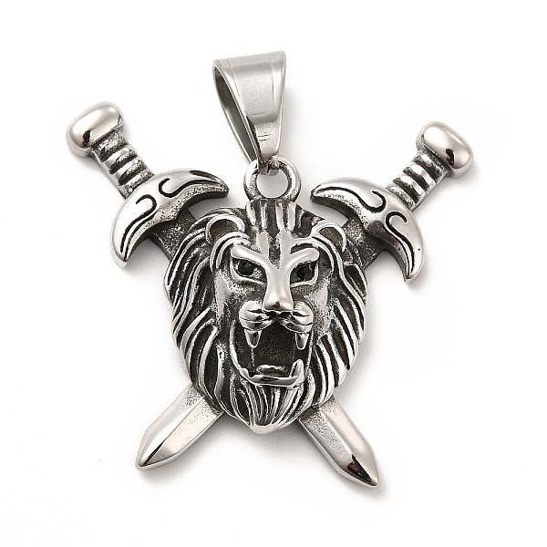 

PandaHall 304 Stainless Steel Pendants, with Jet Rhinestone, Lion and Sword Charms, Antique Silver, 35x39x12.5mm, Hole: 9x6.5mm Stainless..., Black