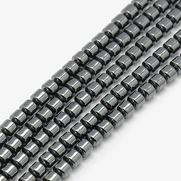 PandaHall Magnetic Synthetic Hematite Column Beads Strands, 6x6mm, Hole: 1mm, about 110pcs/strand, 15.74 inch Magnetic Hematite Column