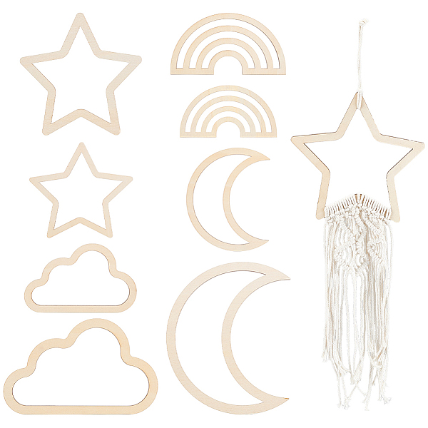 

PandaHall Wood Macrame Frames, for Boho Style Decoration Making, Moon & Star & Cloud & Rainbow, Mixed Shapes, 8~20x12~20.8x0.35cm, 8pcs/set...