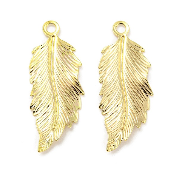 

PandaHall Brass Pendants, Feather Charms, Real 18K Gold Plated, 32x12.5x1.5mm, Hole: 2mm Brass Feather
