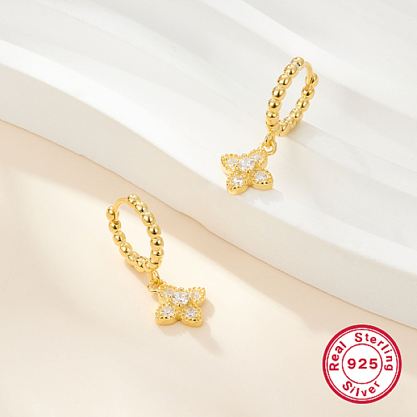 

PandaHall 925 Sterling Silver Micro Pave Cubic Zirconia Hoop Earrings, Flower Drop Earrings, Real 18K Gold Plated, 20mm Sterling Silver..., Clear