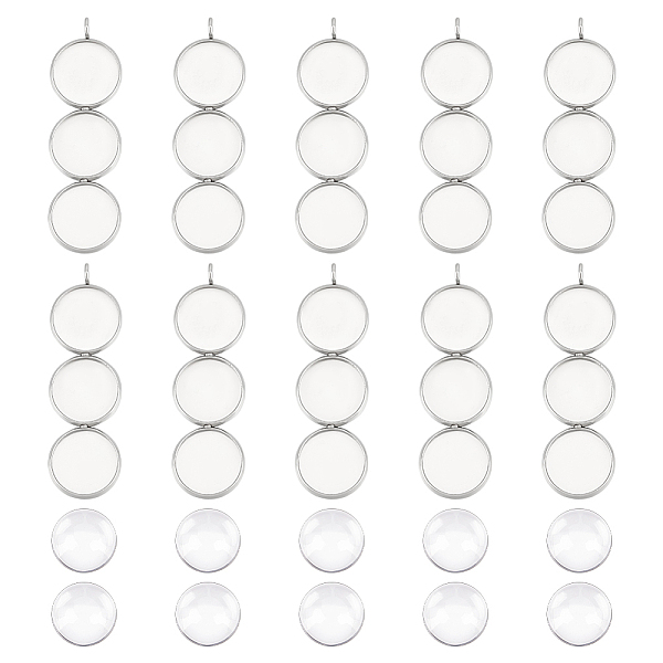 

PandaHall Unicraftale 20Pcs 304 Stainless Steel Pendant Cabochon Settings, Plain Edge Bezel Cups, Three Flat Round Charms with 60Pcs Glass...