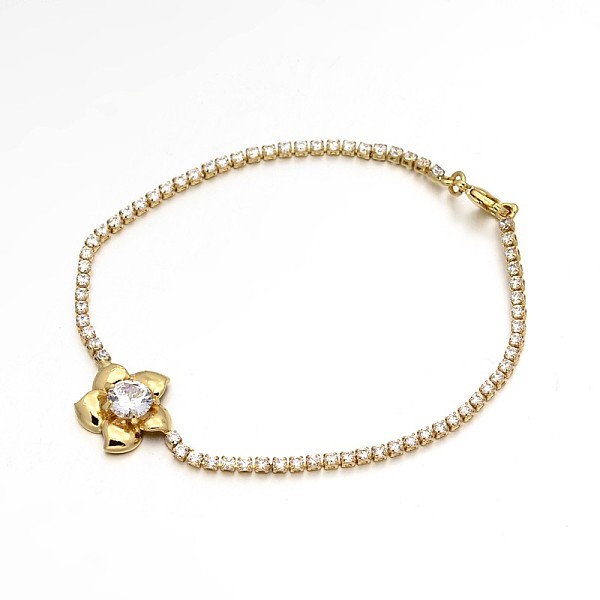 

PandaHall Golden Plated Brass Cubic Zirconia Cup Chain Bracelets, Flower, Clear, 200x2mm Cubic Zirconia Clear