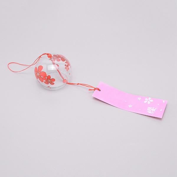 

PandaHall Japanese Round Painting Glass Wind Chimes, with Polyester Cord, Plastic Beads, Rectangle Paper Card, Flower Pattern, 400mm Glass..., Red