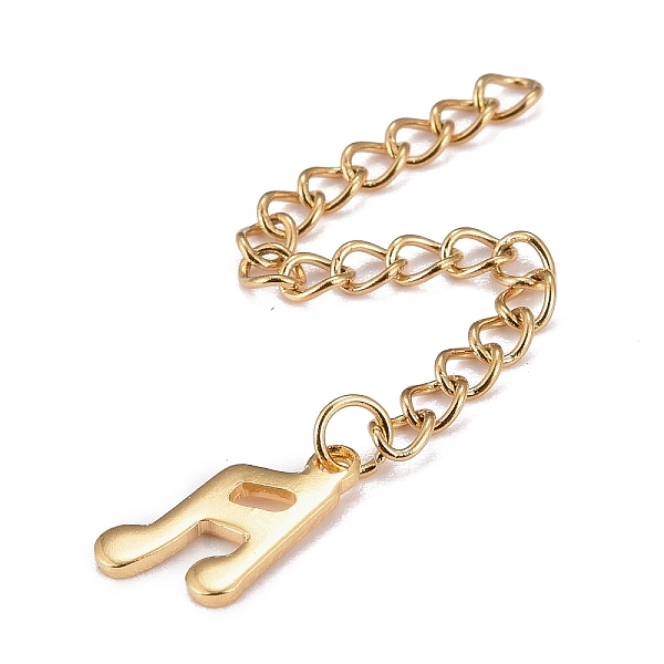 PandaHall 304 Stainless Steel Chain Extender, Curb Chain, with 202 Stainless Steel Charms, Music Note, Golden, 64mm, Link: 3.7x3x0.5mm...