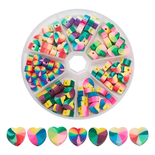 

PandaHall 98~105Pcs 7 Colors Handmade Polymer Clay Beads, for DIY Jewelry Crafts Supplies, Heart, Colorful, 9~10x10~11x4~5mm, Hole: 1.2~2mm...