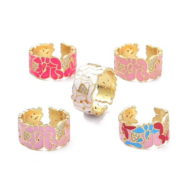 

PandaHall Butterfly Clear Cubic Zirconia Wide Band Ring for Girl Women, Real 18K Gold Plated Brass Enamel Open Cuff Ring, Mixed Color, US..., Multicolor